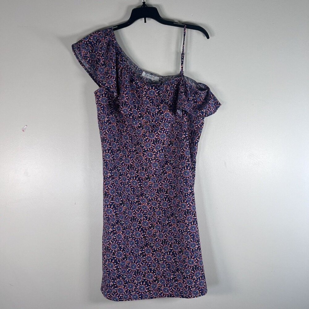 Promod Red Blue Floral Ruffle One Shoulder Shift Size 12